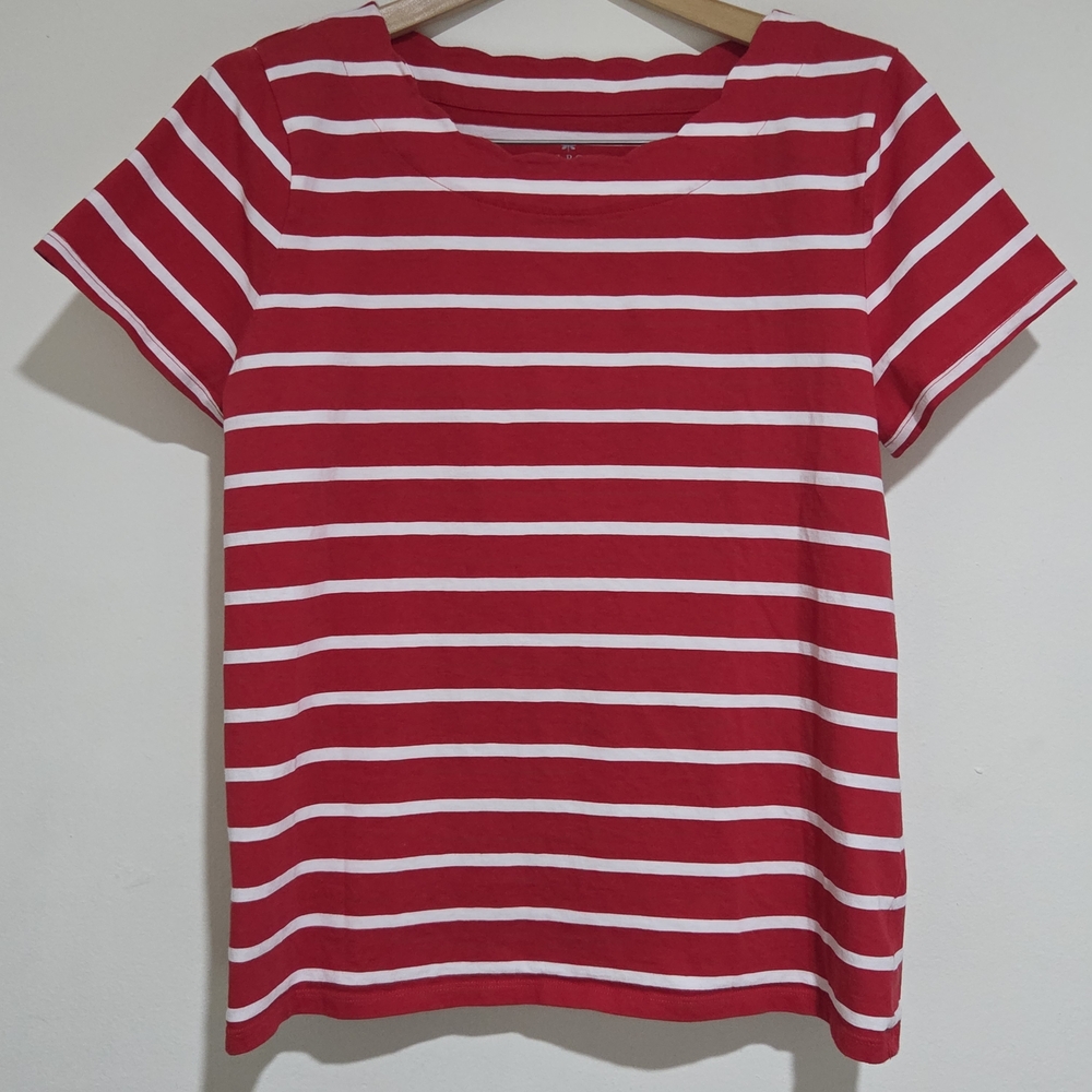 Talbots Scallop Red and White Striped Tee - Picture 11 of 15
